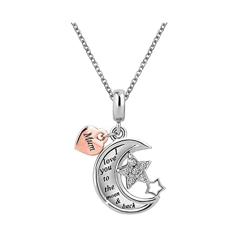 KunBead Jewelry Mum Mummy Heart Moon and Star I Love You to the Moon and Back Crystal Charms Pendant Necklace for Women Cover