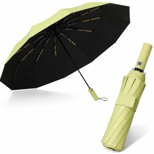 Image of YouCopia Big Umbrella for Men, 3 Fold with Reflective Stripe Travel Umbrella for Rain, Reinforced 12 Dual Ribs Windproof & Waterproof Folding Umbrella