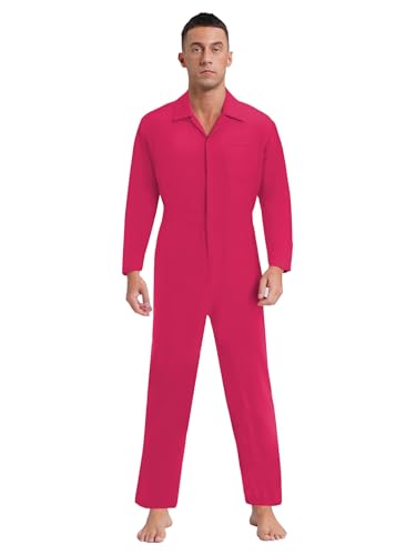 Enterizo de manga larga rosa oscuro mono completo XXL con cremallera frontal y cuello