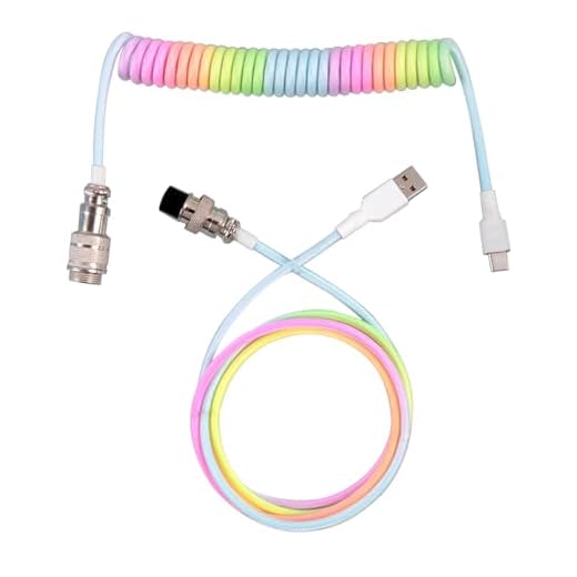 Coiled USB C Keyboard Cable for Gaming Keyboard, Double-Sleeved Mechanical Keyboard Cable with Detachable Metal Aviator, 1.5M USB-C to USB-A(Rainbow)