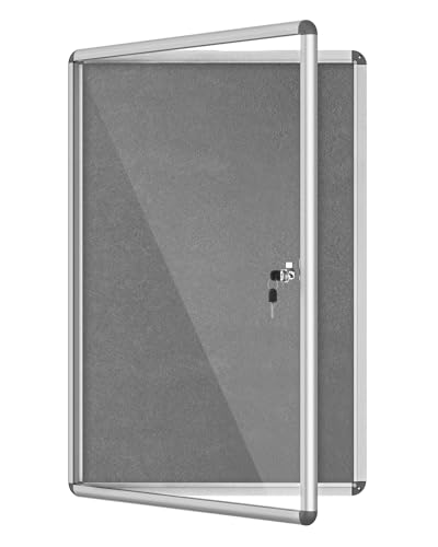 Mifuro 36"x24" Enclosed Bulletin Board, Lockable Weather-Resistant Aluminum Cork Noticeboard for School & Office, Silver Frame w/Grey Flet