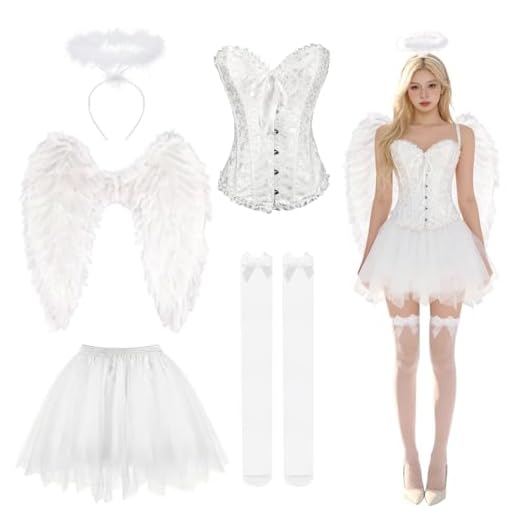 Shengruili Engel Kostüm,Engel und Teufel Flügel Kostüm,Engels Flügel Kostüm,Engel Kostüm Damen mit Heiligenschein,Engelsflügel Schwarz Engel Flügel für Halloween Karneval Cosplay Party