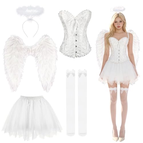 Shengruili Engel Kostüm Engel und Teufel Flügel Kostüm Engels Flügel Kostüm Engel Kostüm Damen mit Heiligenschein Engelsflügel Schwarz Engel Flügel für Halloween Karneval Cosplay Party