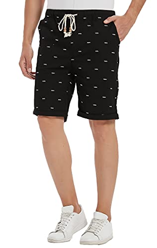 Janmid Men's Linen Short Casual Drawstring Summer Beach Floral Shorts For Men Black Fish L #TOP3