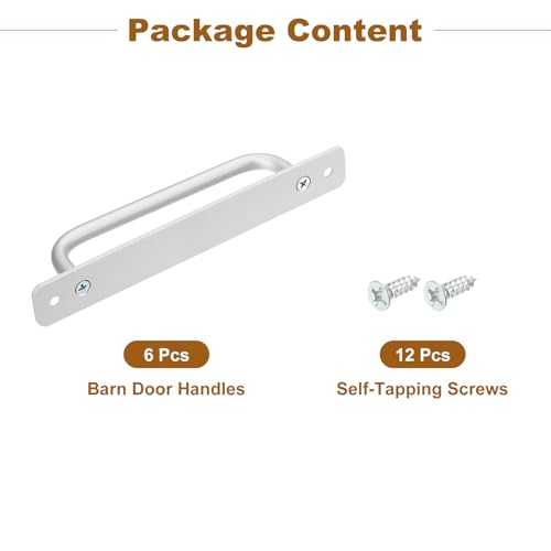 Image of uxcell 6Pcs Barn Door Handles, 160mm / 6 Inch Hole Center Sliding Gate Door Pull Handle Aluminum Alloy Cabinet Handles with Base and Screws for Kitchen Bathroom Wardrobe Closet (Silver)