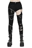 Punk Pants for Women Plus Size Heavy Metal Rock Jeans Black Hole Tight Streetwear Pants, XL