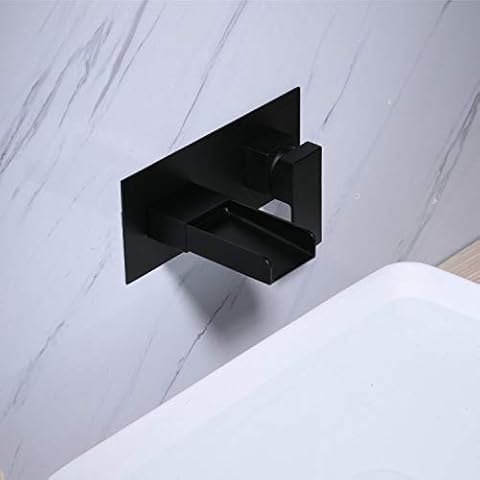 Kelelife Wall-Mounted Matte Black Mixer Tap with Waterfall Spout, Suitable for Bathroom Sink Basin, Decorative Cover Included Cover