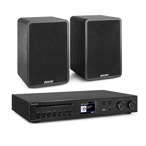 Fenton HiFi Stereoanlage 200 W - CD-Player, Bluetooth & Spotify Connect, DAB+/FM & Internetradio, USB, AUX, Toslink Anschluss, 2× 6,5' Regallautsprecher, Fernbedienung, 2,8' TFT...