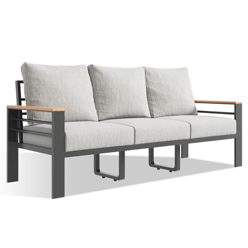 Image of Aoxun Aluminum Patio Furniture Set 3 Seats, Oversized Outdoor Sectional with Washable Thick Cushions, Coffee Table, Patio Conversation Sets for Porch, Balcony, Deck