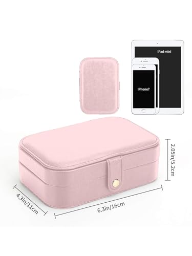 Image of Cortina Jewellery Organiser PU Leather Zipper | Portable Storage Box Case with Dividers | Container for Rings, Earrings, Necklace Home Organizer - Light Pink