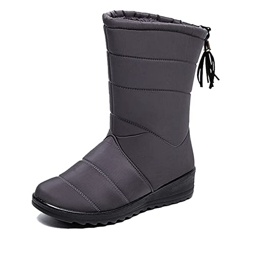 Damen Halbhohe Stiefel Winter Wasserdichte Abriebfeste Plateau Quaste Warme Schuhe Damen Bequeme Freizeit Keil Schneestiefel Cover