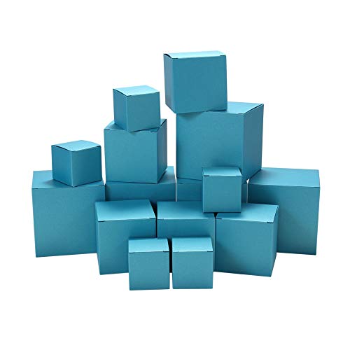 Glitter Paper Gift Boxes with Lids Assorted Sizes, 2x2x2 3x3x3 4x4x4 Pack 15 by Quotidian (Blue)