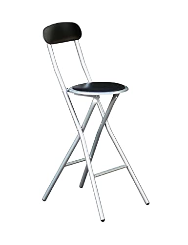 HOMION Colourful Folding Breakfast Round Padded Bar High Chair Stool Kitchen Garden Party Office Stool Seat Free Standing Caravan Camping Easy Folding Chair Bench (Black)