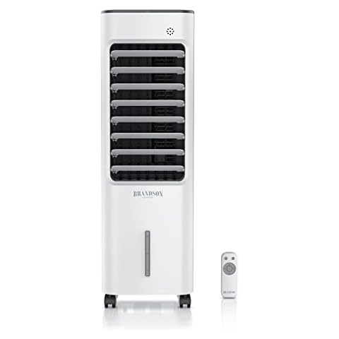 Brandson - mobile Klimaanlage ohne Abluftschlauch - Luftkühler mobil mit Wasserkühlung - Testsieger - 50 W mit 5L Wassertank - Luftbefeuchter Ventilator Klimagerät Turmventilator Cover