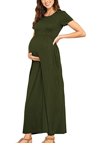 Parnixs Women's Fashionable Maternity Dress, Pleated Hem, Summer Stretch Comfortable Maternity Dress, Large Army Green #TOP1