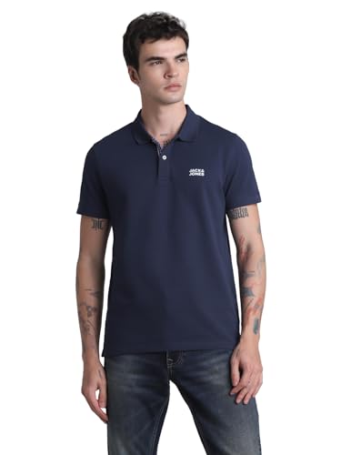 Image of Jack & Jones Men Cotton Solid Slim Fit Polo T-Shirt