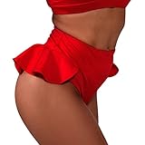 Women's Ruffle High Waisted Yoga Shorts Booty Hot Panties Butt Lifting Short Workout Gym Dance Shorts Clubwear Red Medium