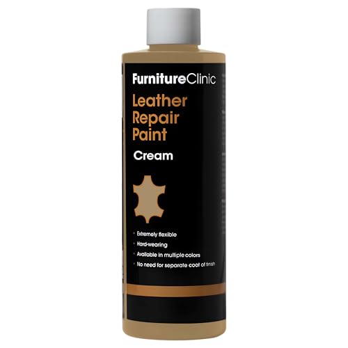 Image of Furniture Clinic Leather Repair Paint | 2-in-1 Seal and Color | Use on Scratches, Tears, and Holes in Car Seats, Furniture | Quick and Easy Leather Repair Kit for Furniture (Cream, 250ml / 8.5oz)