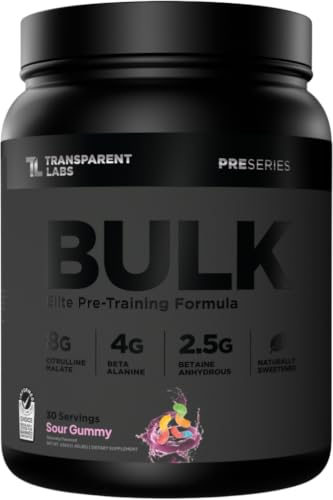 Transparent Labs Bulk Black Pre Workout - Clinically Dosed Sugar Free Preworkout for Men and Women with Beta Alanine Powder Citrulline Malate & Caffeine - 30 Servings Sour Gummy