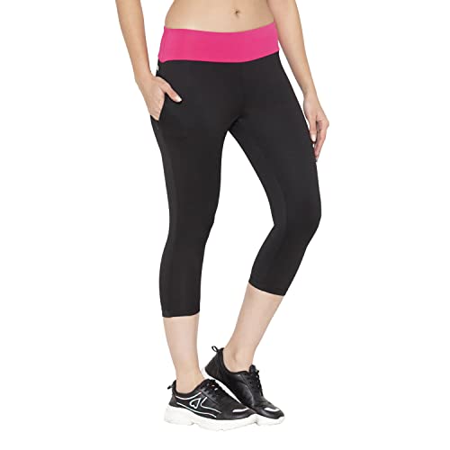 Image of BODYACTIVE Women's High Waisted Yoga Capris with Pockets, Non See Through Workout Sports Running Capri, Tummy Control-LC09-BLK