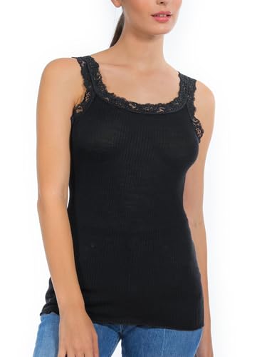 EGI Canottiera Donna Lana Seta Elegante Pizzo Made in Italy Sottogiacca Intimo Top Donna, Art. 1491 (S-M, Nero)