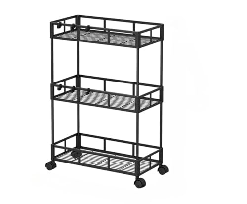 Ambety キッチンワゴン 13cm/15cm/20cm の隙間収納用スリム型、キャスター付き収納ラック、小物/食品/調味料/ペットボトル収納カート、洗面所/冷蔵庫横 / 台所すき間ワゴンO5 (3階20cm,ブラック)