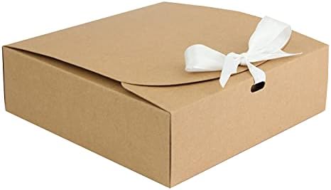 Emartbuy Pack of 12 Square Shaped Presentation Gift Box, 24 cm x 24 cm x 5 cm, Easy Assembly, Black Box with Bow Ribbon