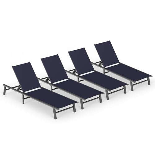 Foldable Outdoor Lounge Chair Set of 4, No Assembly Aluminum