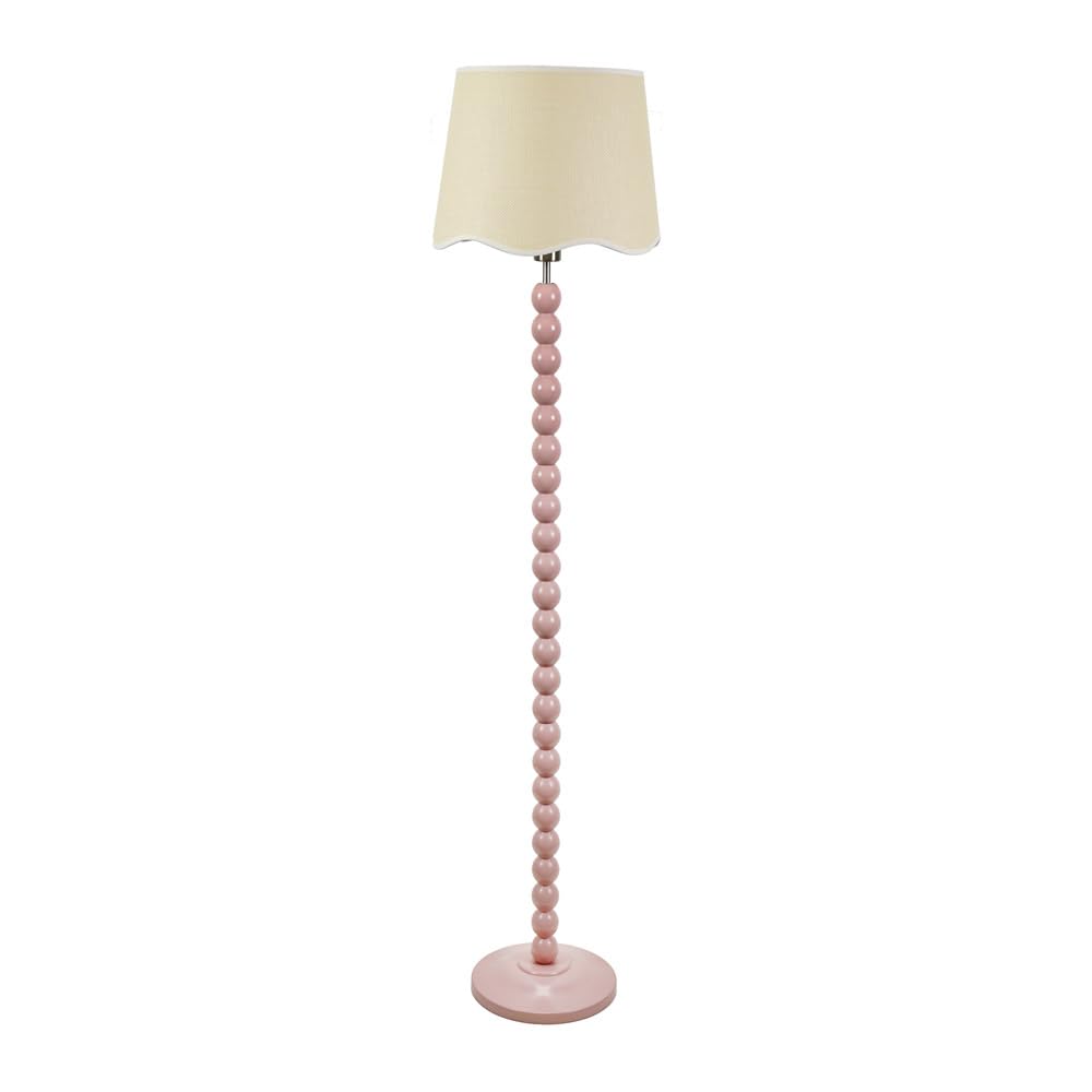 ValueLights | Rose Pink Bobbin Stem Floor Lamp with White Trim Scallop Shade Living Room Hallway Light | Floor Lamps, Home Décor & Improvement Essential | Included LED Bulb