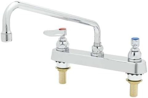 T&S Brass 8" DeckMount Workboard Faucet with 12" Swing Nozzle, 1.2GPM Aerator, Lever Handles, XS Shanks