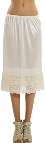 Long Double lace Satin Half Slip Skirt Extender Underskirt- 24" Length (Ivory, X-Large)