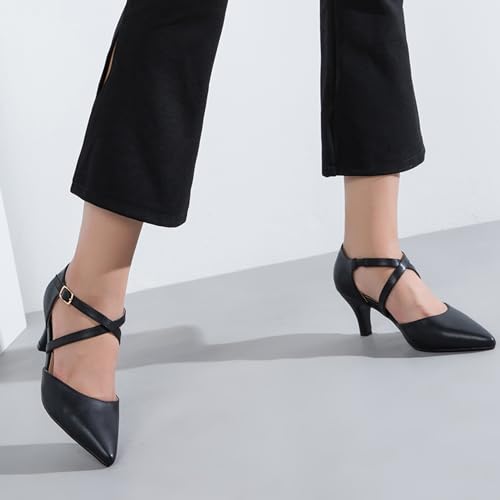 Women's Low Kitten Heels Pointed Toe Pumps Cross Strap Closed Toe D'Orsay Dress Wedding Bridal Party Office Shoes4