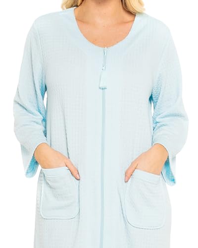 Suzy & Me Ladies Supersoft Waffle Jersey Zip Front Dressing Gown (Mint L) - 5