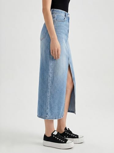 Image of ODDMONKEY Women High Waist Denim Skirt | Skirt for Women | Long Straight Fit Skirt |Long Skirt for Women