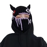 Knit Y2k Hat Cat Beanie with Devil Horn and Long Bunny Ear Crochet Shiesty Ski Mask Balaclava Grunge Accessories (horn-black+purple)