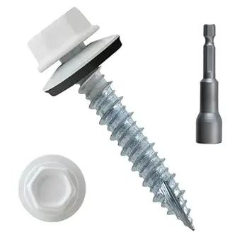 LIONMAX Metal Roofing Screws #14  1-1/2 Inch, 280-PCS, White Painted Hex Head Sheet Metal Roof Screws, Rubber Washer, Sharp Point, Self Tapping Metal to Wood Siding Screw, Hex Socket Included