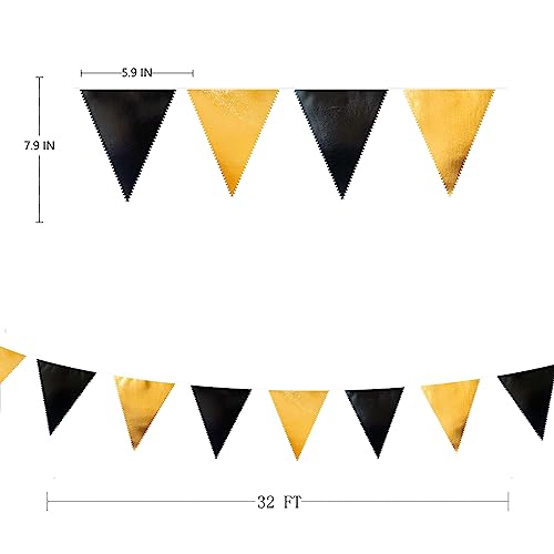 image for pinkblume Black and Gold Party Decorations Triangle Pennant Banner Fla