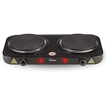 ARDES - 1500W painted steel electric stove for camping and kitchen with 2 cast iron plates of 15.5 cm diameter and 2 thermostats Model TIKAPPA AR1F20 Black