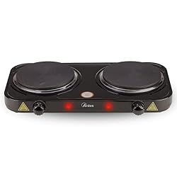 ARDES - AR1F20 Fornello elettrico per Cucinare da 2000W in Acciaio Verniciato da Campeggio e Cucina con 2 Piastre in Ghisa Diametro 15,5 cm e 2 Termostati Modello TIKAPPA Nero