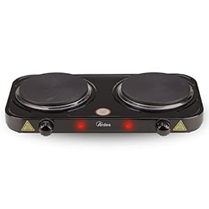 ARDES – Elektrokochherd von 2000W aus lackiertem Stahl für Camping und Küche mit 2 Platten aus Gusseisen Durchmesser 15,5 cm und 2 Thermostate Modell TIKAPPA AR1F20 Schwarz