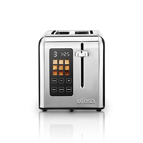 Ufesa Perfect Toaster – Tostador Digital de Acero Inoxidable de 2 Ranuras, 950W, Pantalla, 9 Niveles de Tostado con Imagen, Descongelar, Recalentar y Cancelar, Programa Especial Bagels