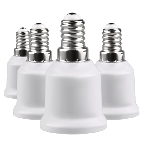 4-Pack E14 to E27 Socket Adapter, Adaptador Conversor de Montura E14 a Casquillo E27 Corriente Nominal 10A, Voltaje Nominal 220V para Bombillas LED, Incandescentes y Bombillas CFL