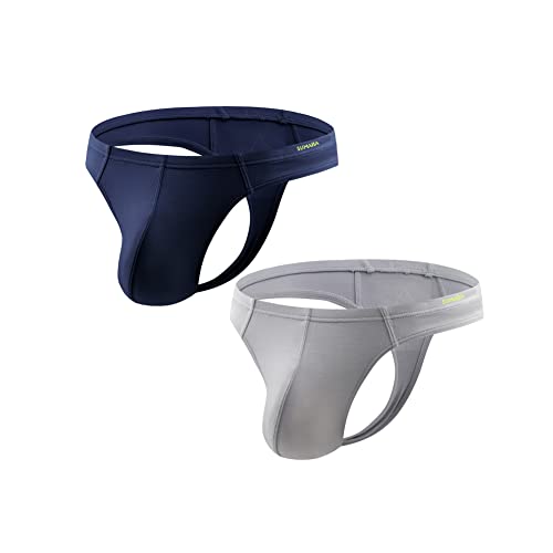 ZUOLAIYIN Bambus Herren String Tanga Sexy Unterwäsche Männer Komfortabel Slips Thong Unterhosen Stretch Big Bulge Pouch Elasthan Low Rise Grau 2XL Cover