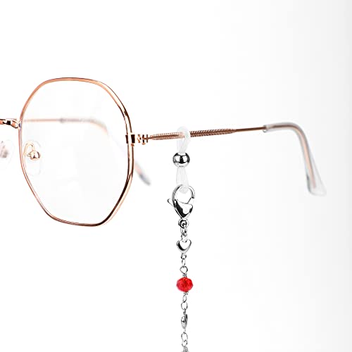 Image of Eyeglass Chain Silver Stainless Steel Handmade Necklace for Reading Glasses Sunglass Beaded Chains for Men Women