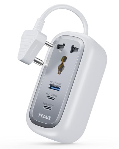 Image of FEDUS 67W GaN Travel Power Adapter Strip Compact Extension Board with USB Ports 4ft Long Retractable Cable Cord, 2 Type C, 1 USB Ports, 2 International Power Sockets, 2500W for Laptop, Home Appliances