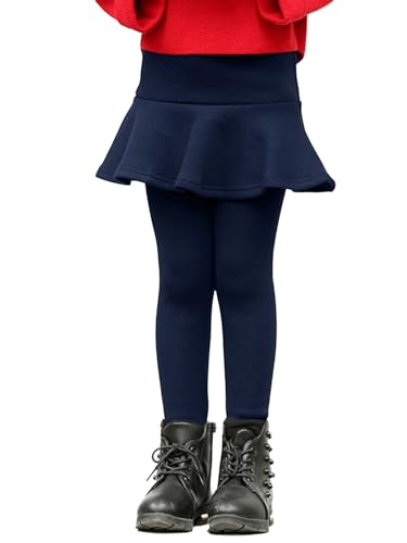 LOLANTA Girls Fleece Lined Leggings with Skirt Warm Winter Pants Kids Footless Ruffle Pantskirt2