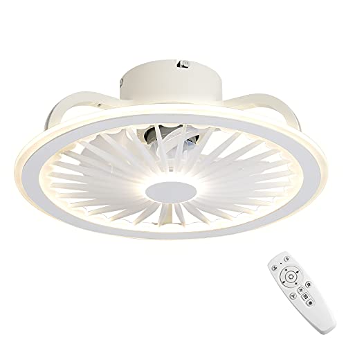 Ceiling Fan with lights ,Flush mount,Intelligent dimming,3 color,Protect eyes,3-Gear speed,Invisible Fan Light Enclosed,Prevent fingers,Remote control,Timing Function,Memory function,RGB temperatures,35W 17.7in,For kitchen,living room,bedroom