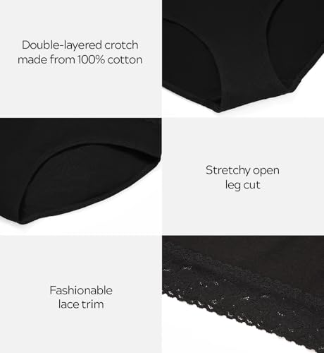 Altheanray Womens Underwear Cotton Panties for Women Bikini Underwear Soft Hipster Lace Breathable Ladies Briefs 5 Pack3