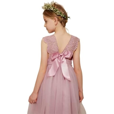Danna Belle Mädchen Elegant Partykleid 122 Blumenmädchenkleider Tüll Spitzen Kleid Kinder Hochzeit Prinzessin Festliches Taufe Ballkleid Cocktailkleid Langes Abendkleid Kommunionkleider Rosa Cover