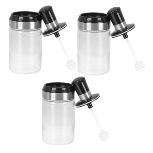 Mikinona 3pcs Glass Honey Jar with Dipper and Lid Clear Honey Dispenser Sugar Container Seasoning Jars Kitchen Canisters Sauce Jar for Storing and Dispensing Honey